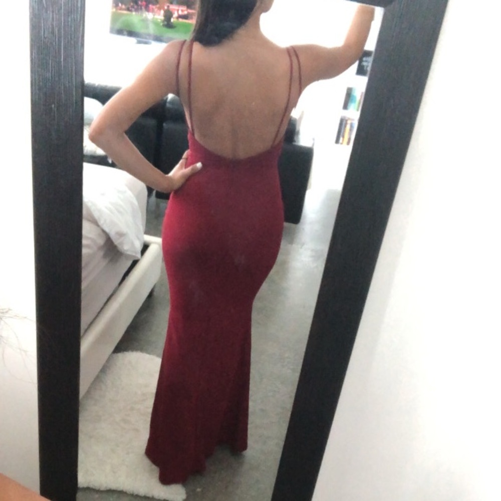 Formal Burgundy Low Back Long Dress
